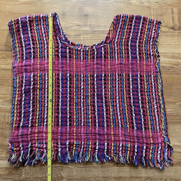 Handmade S Pink Multicolor Striped Mexican Mayan Huilpil Pullover Top 19x19in - Picture 12 of 12